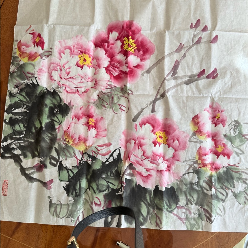 Floral Art hand painted on rice paper -with certificate and box